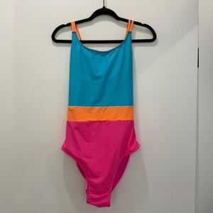 One-Piece Swimsuit - Blue, Pink & Orange NWOT